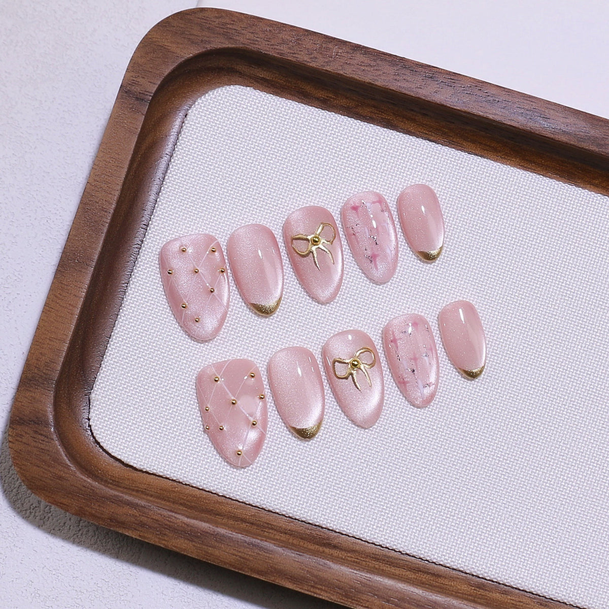 Elegant Creamy Peach 3D Bow Accent Press-On Nails (Tool Kit Included)