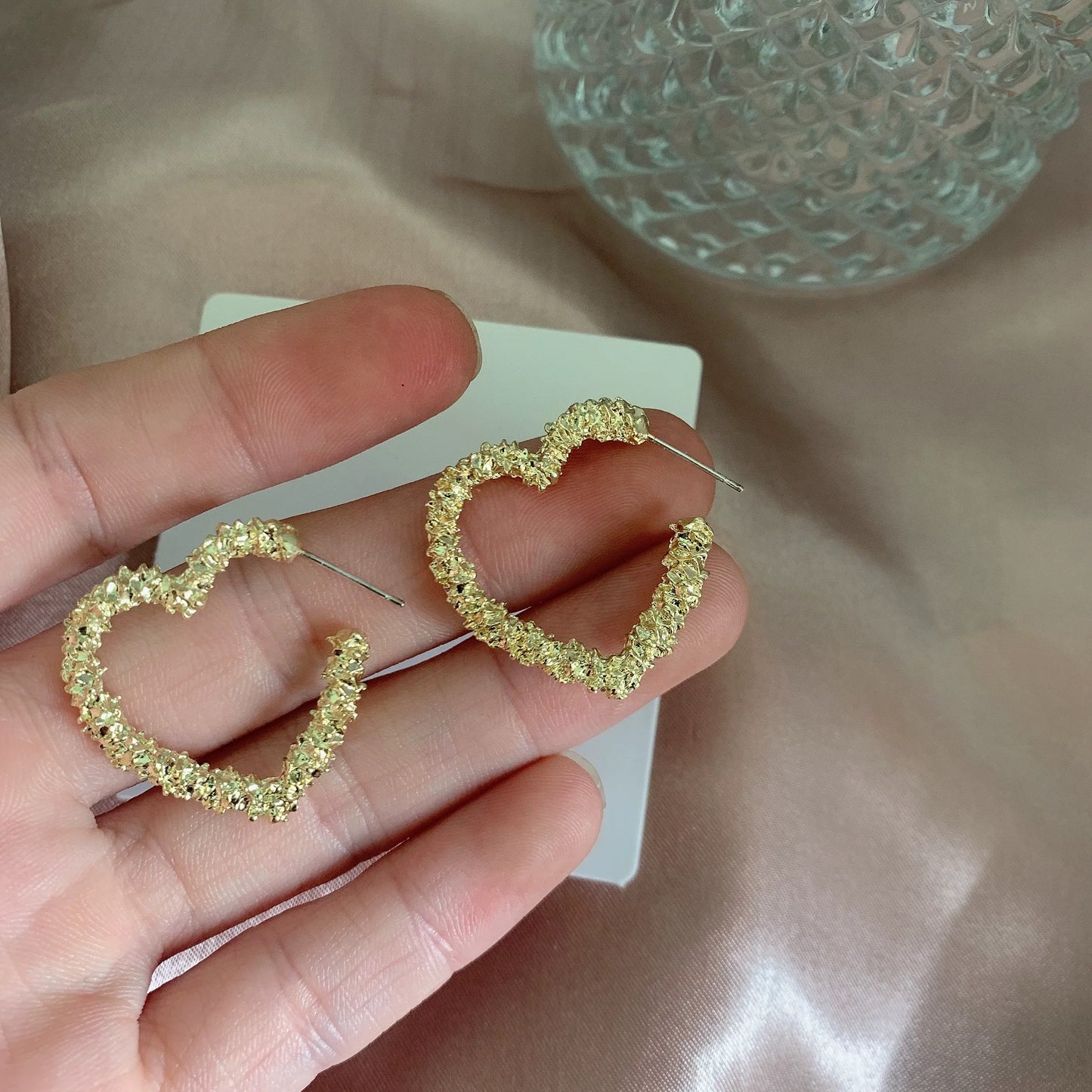 Golden Textured Heart Hoop Earrings – Alloy Statement Design
