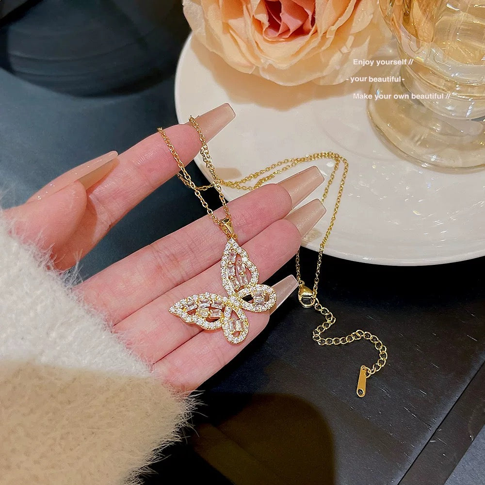 Crystal Butterfly Pendant Necklace – Gold Plated Elegance