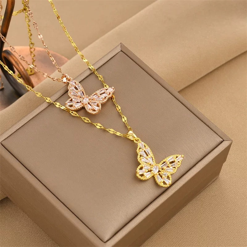 Crystal Butterfly Pendant Necklace – Gold Plated Elegance