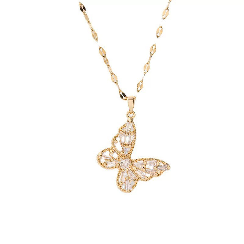 Crystal Butterfly Pendant Necklace – Gold Plated Elegance