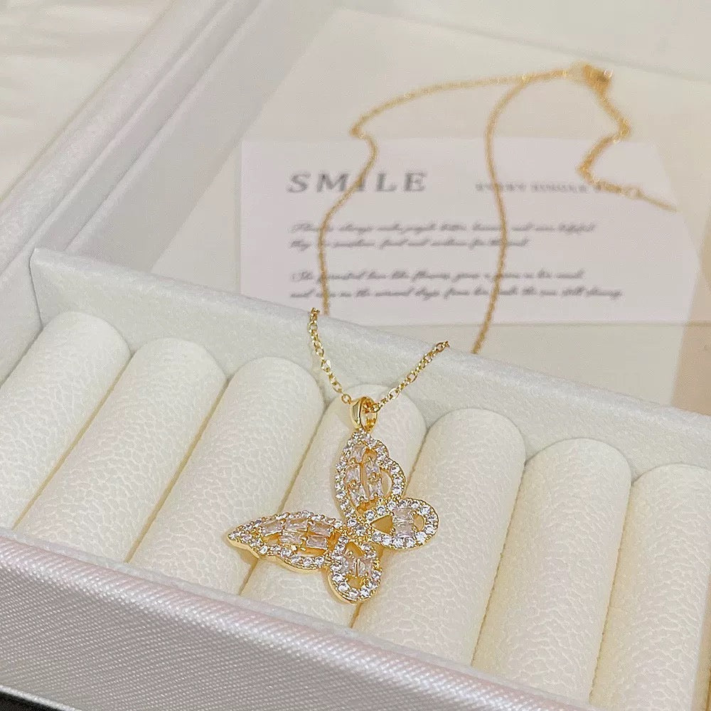 Crystal Butterfly Pendant Necklace – Gold Plated Elegance