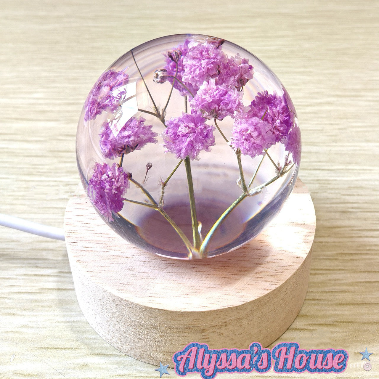 Purple Baby's Breath Crystal Ball Light — Preserved Flower Night Lamp