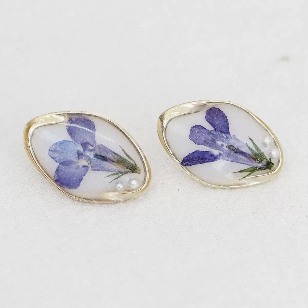 Purple Iris Oval Drop Earrings