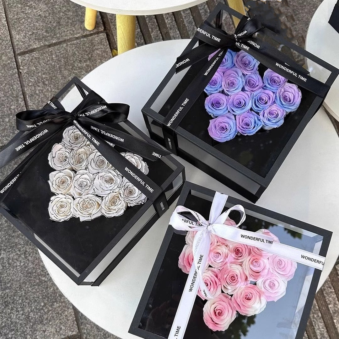Heart-shaped preserved rose box handmade in UK by Alyssa's House — packaging view