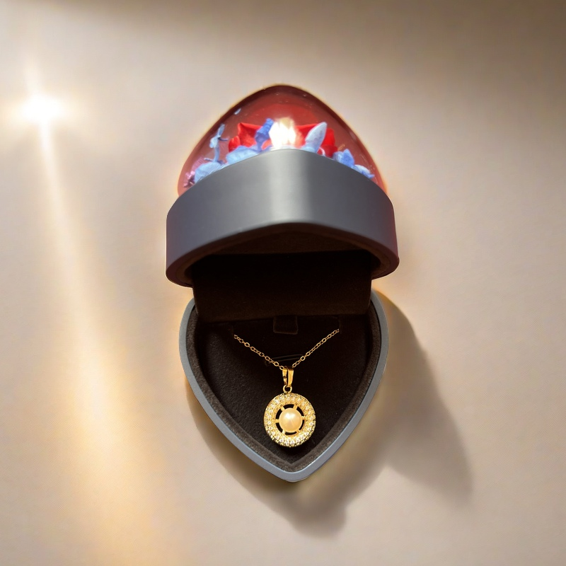 Eternal Rose Jewelry Box with Pearl Pendant Necklace