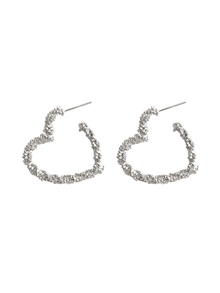 Silver-Plated Textured Heart Hoop Earrings