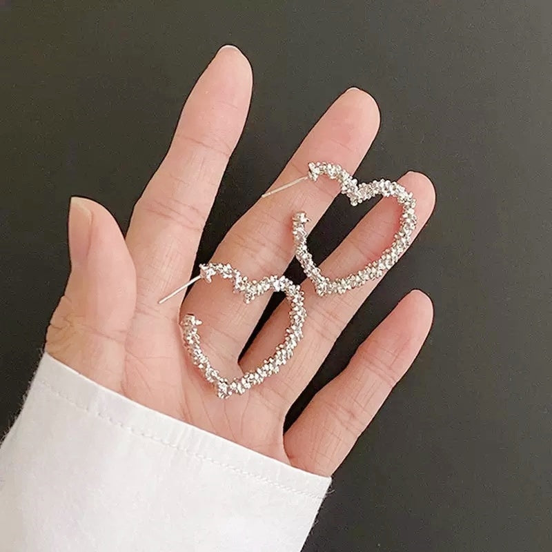 Silver-Plated Textured Heart Hoop Earrings