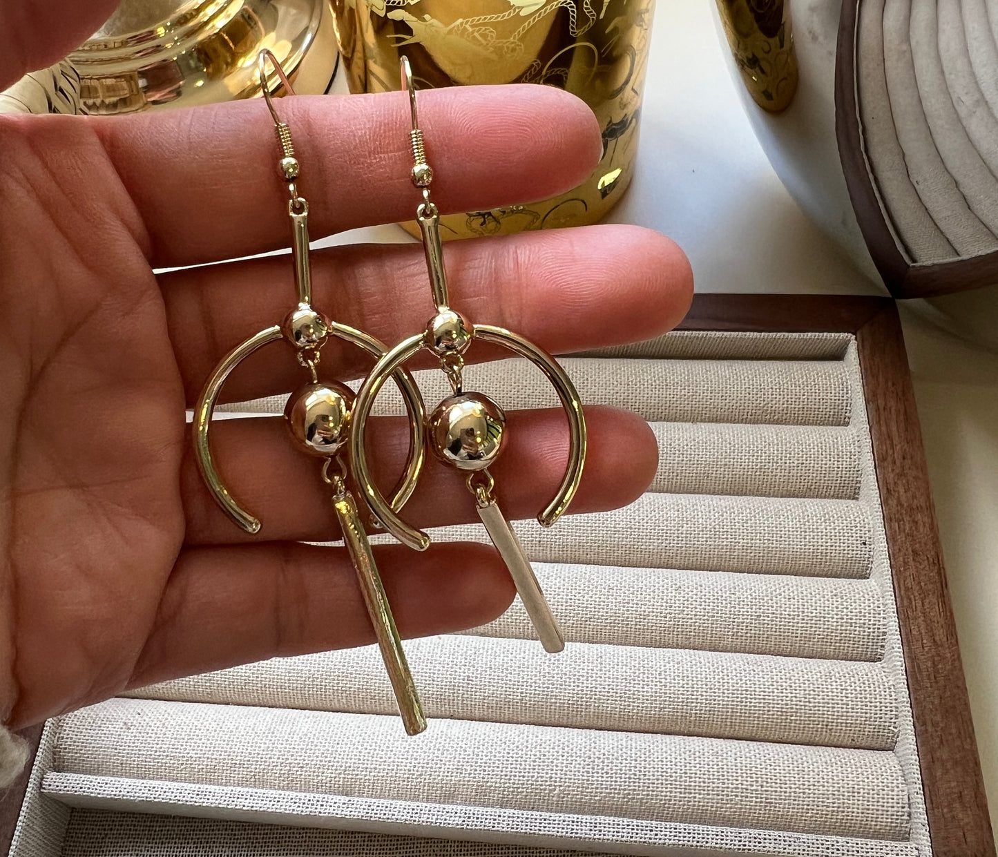 Modern Geometric Gold Dangle Earrings