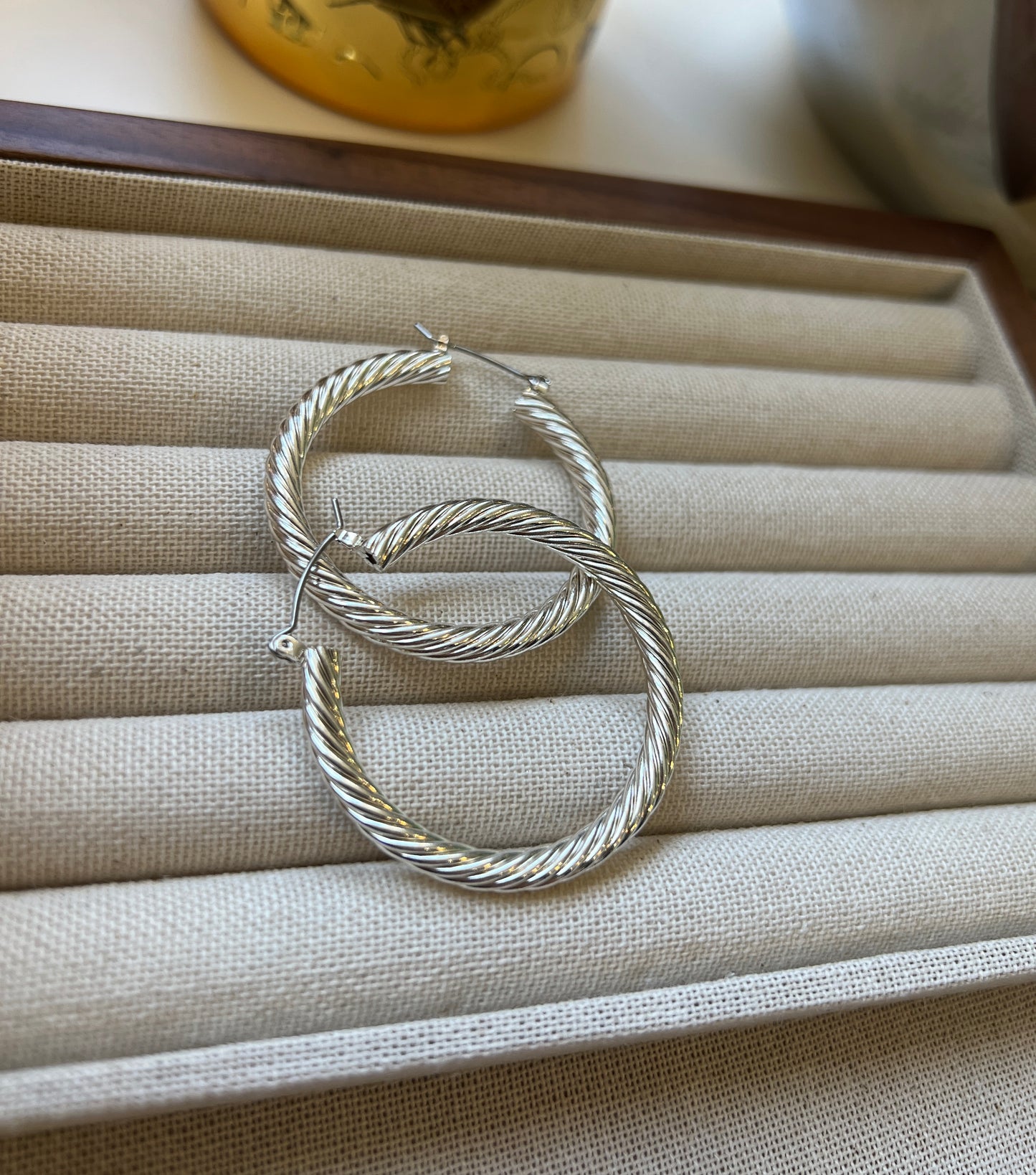 Twisted Rope Silver Hoop Earrings