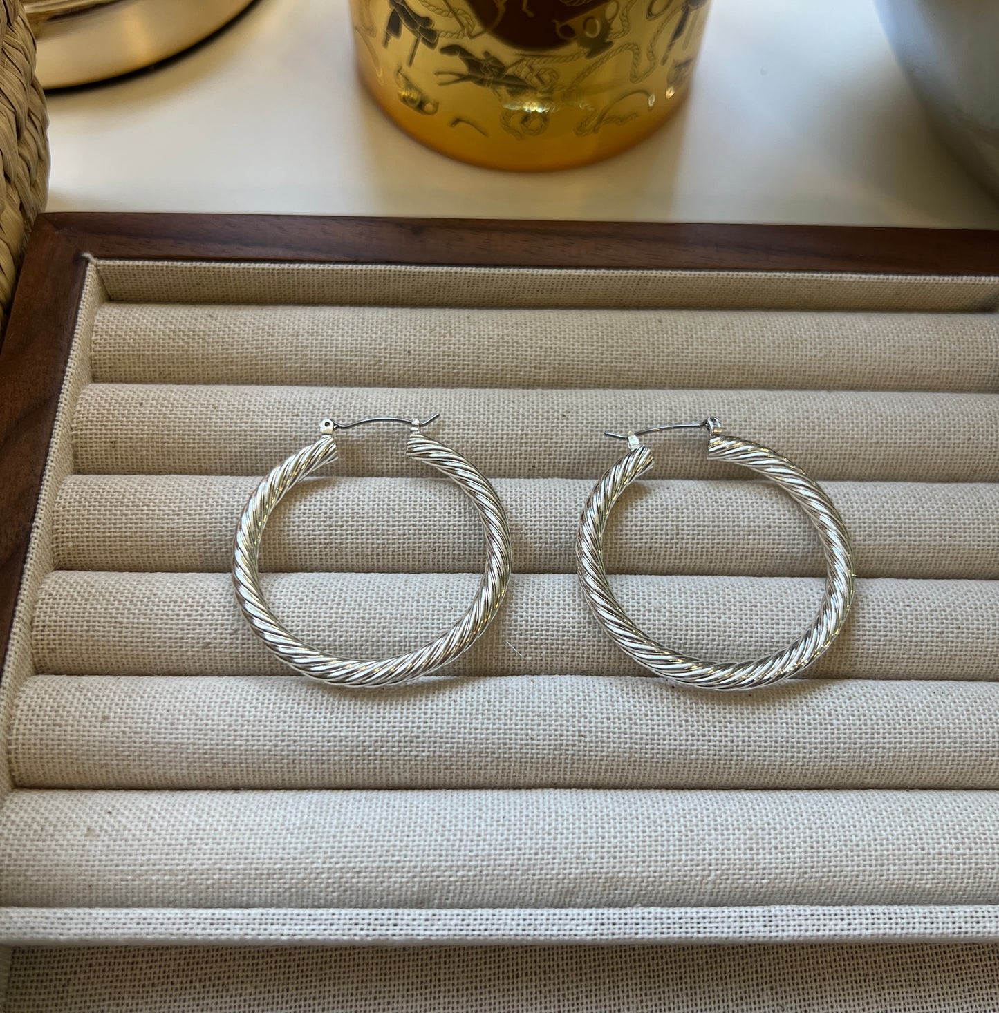 Twisted Rope Silver Hoop Earrings