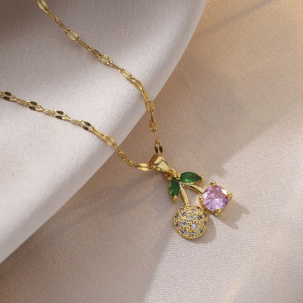 Cherry Pendant Necklace with Cubic Zirconia