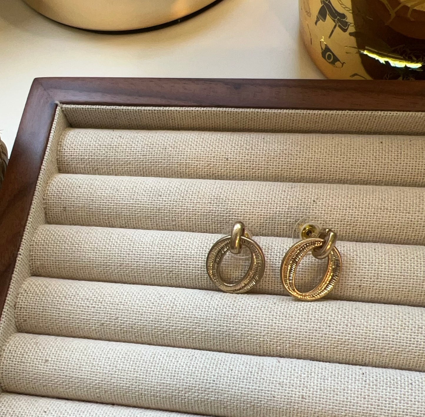 Vintage Textured Oval Drop Earrings