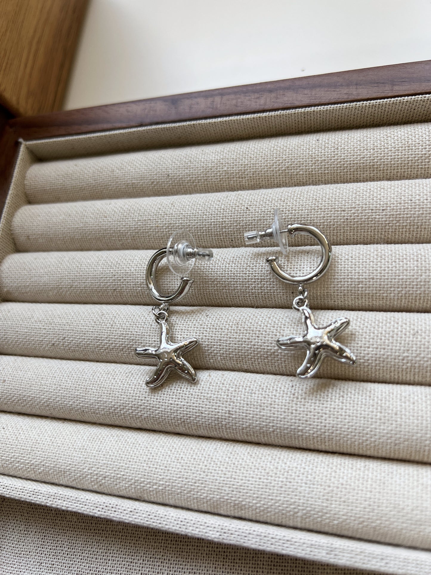 Chunky Silver Starfish Hoop Earrings