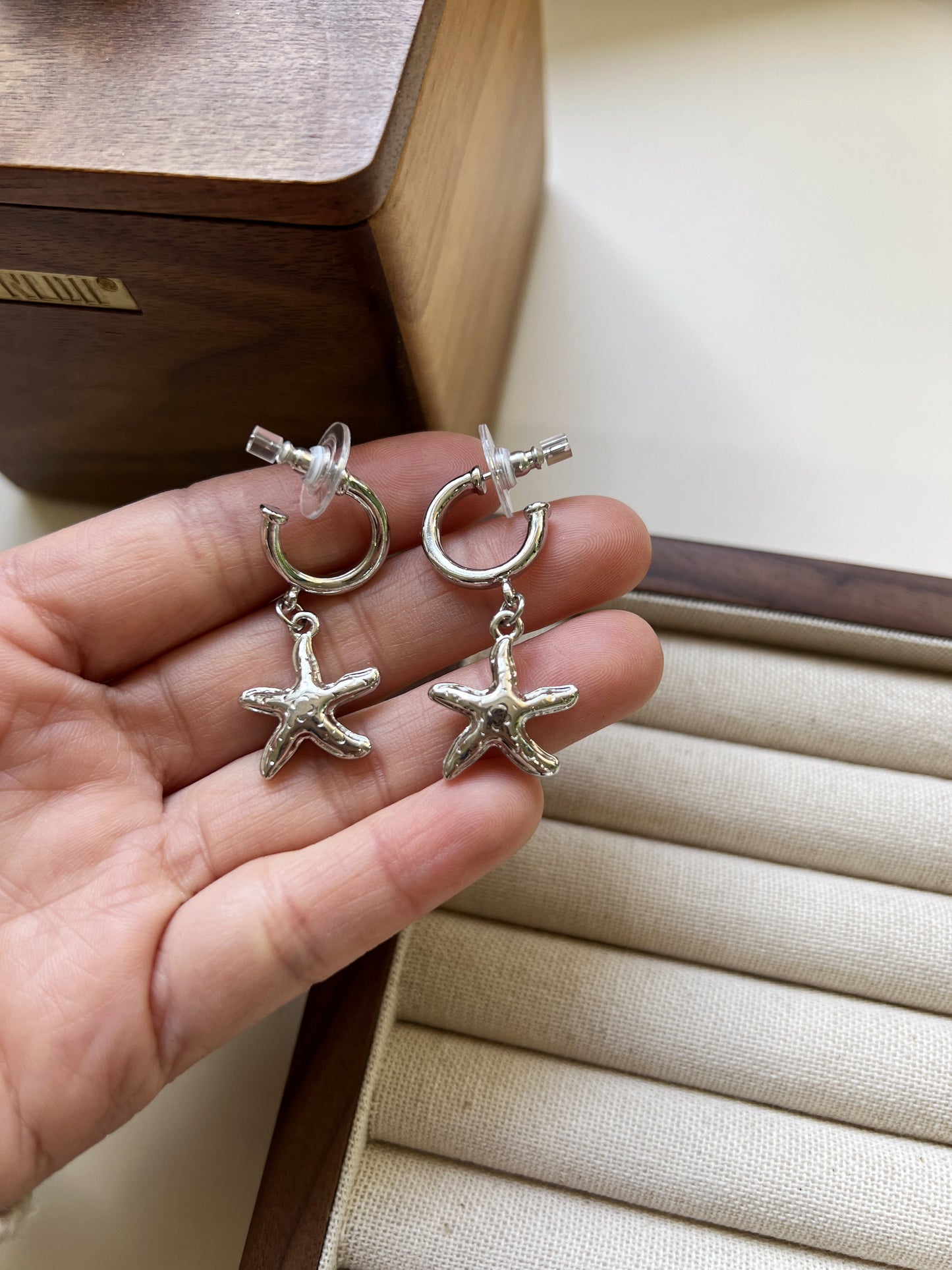 Chunky Silver Starfish Hoop Earrings