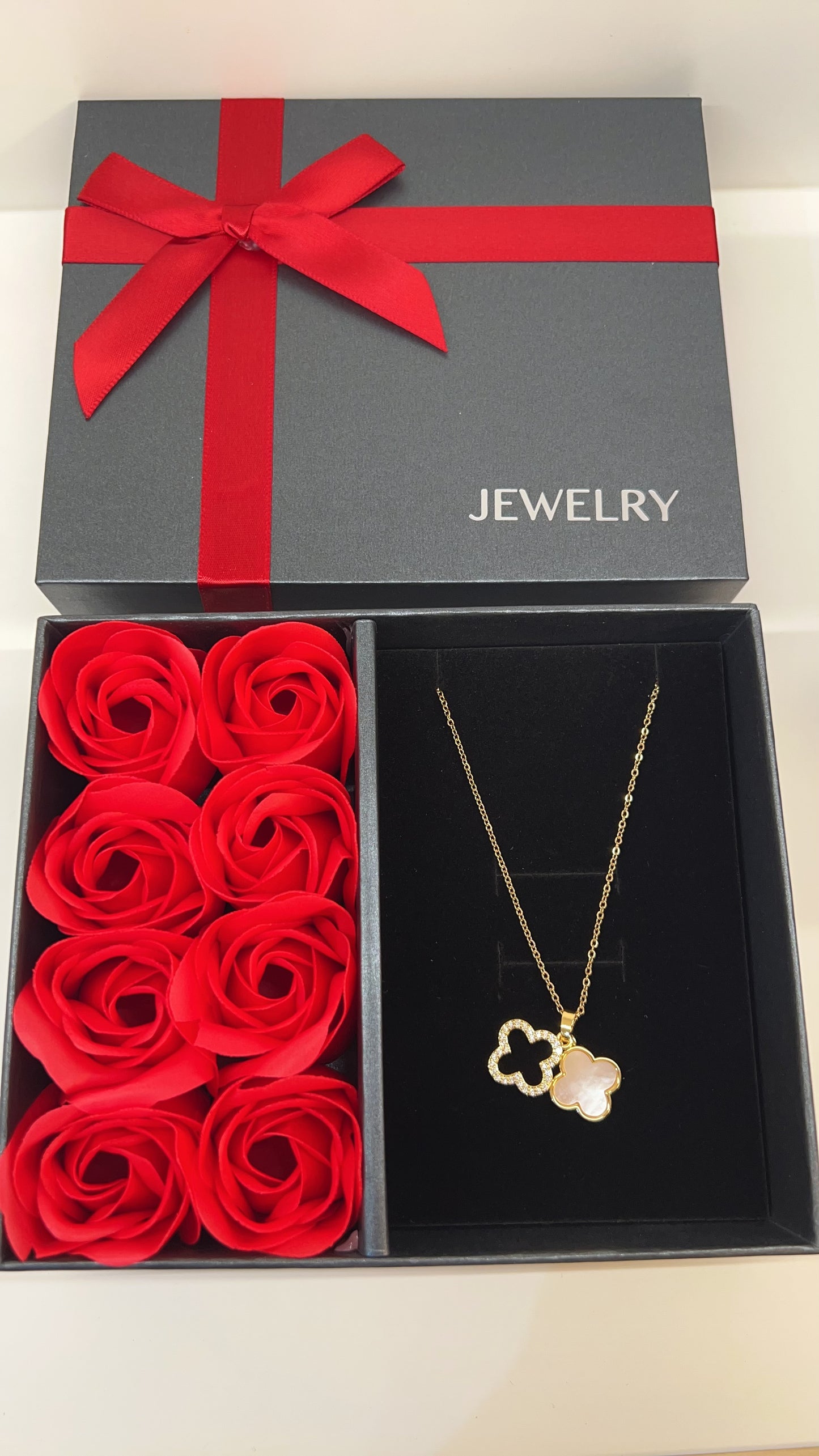 Scented Soap Rose Gift Box with Gold-Plated Floral Pendant Necklace