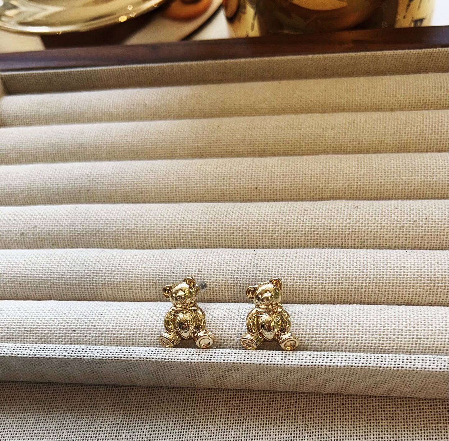 Adorable Gold Teddy Bear Stud Earrings