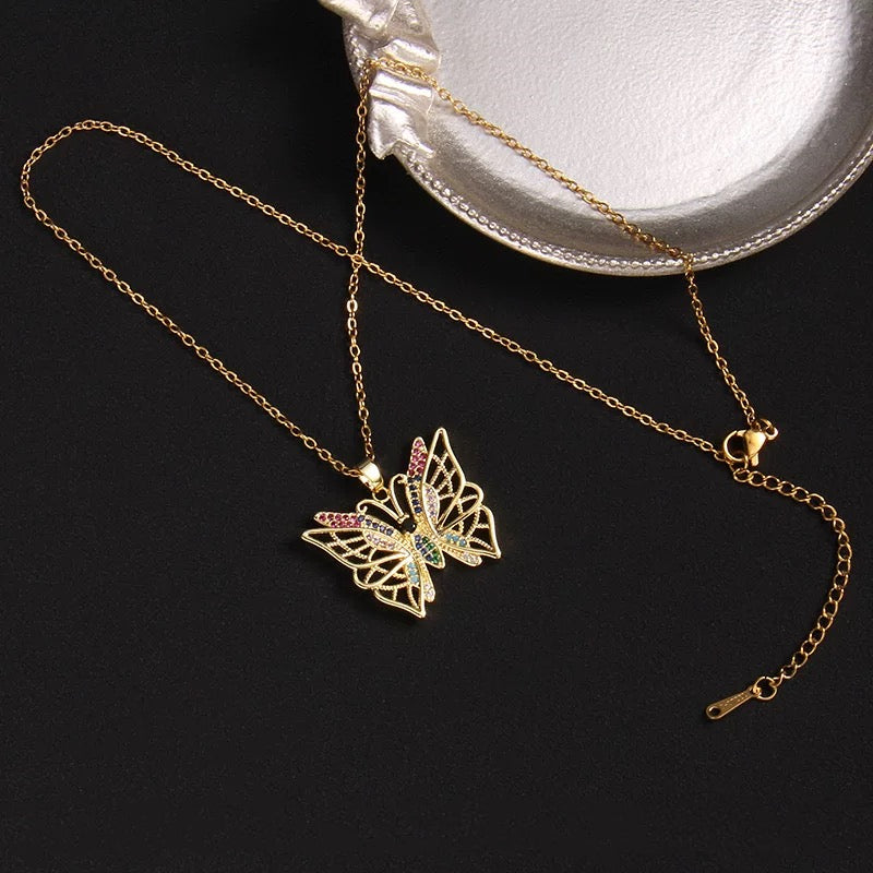 Butterfly Pendant Necklace with Cubic Zirconia