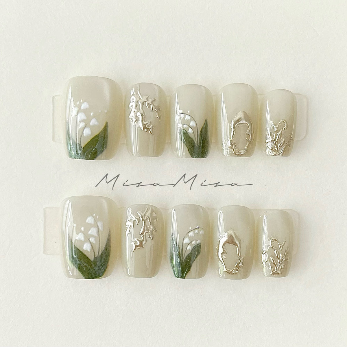 Lily of the Valley Short Press-On Nails | Handmade Botanical Nail Art