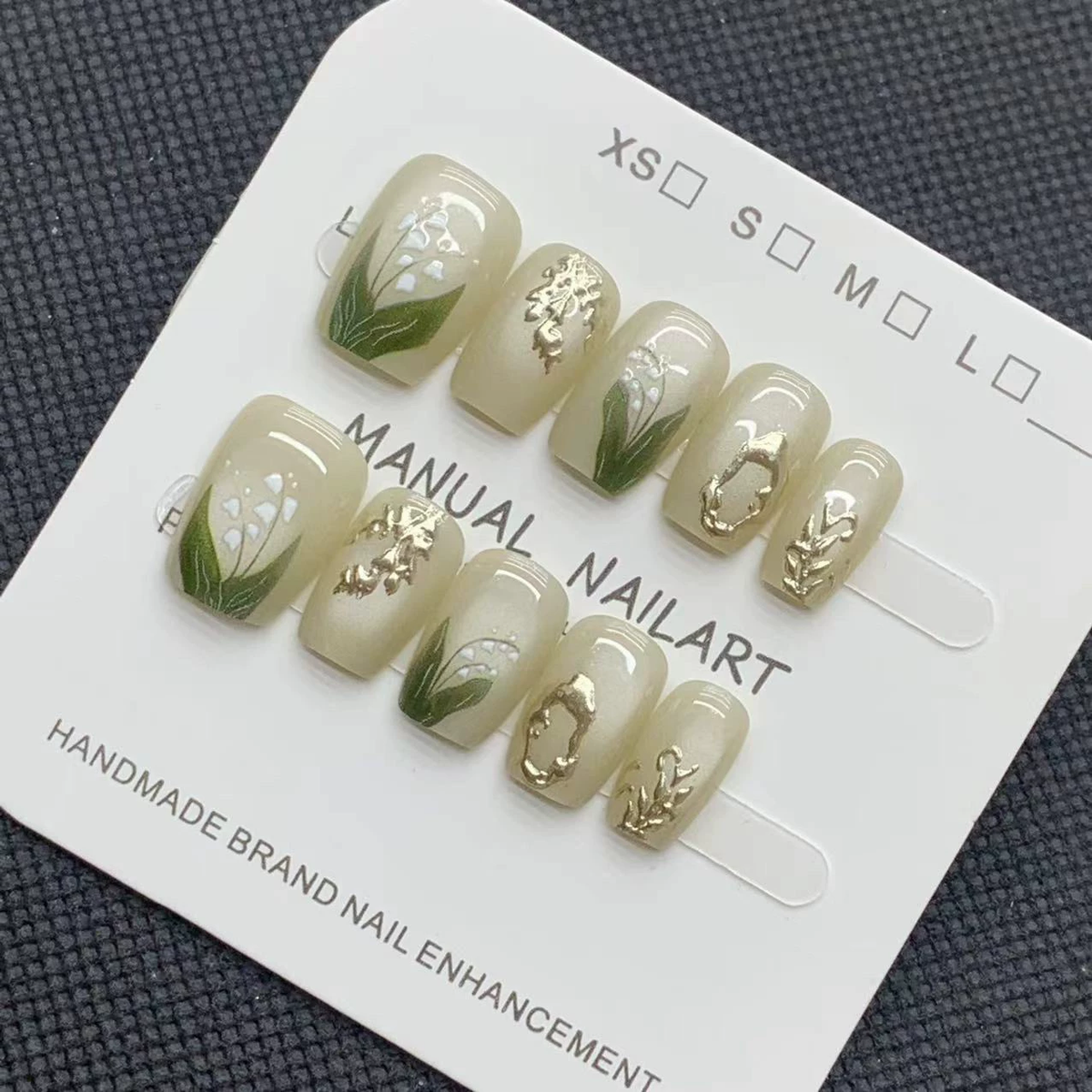 Lily of the Valley Short Press-On Nails | Handmade Botanical Nail Art
