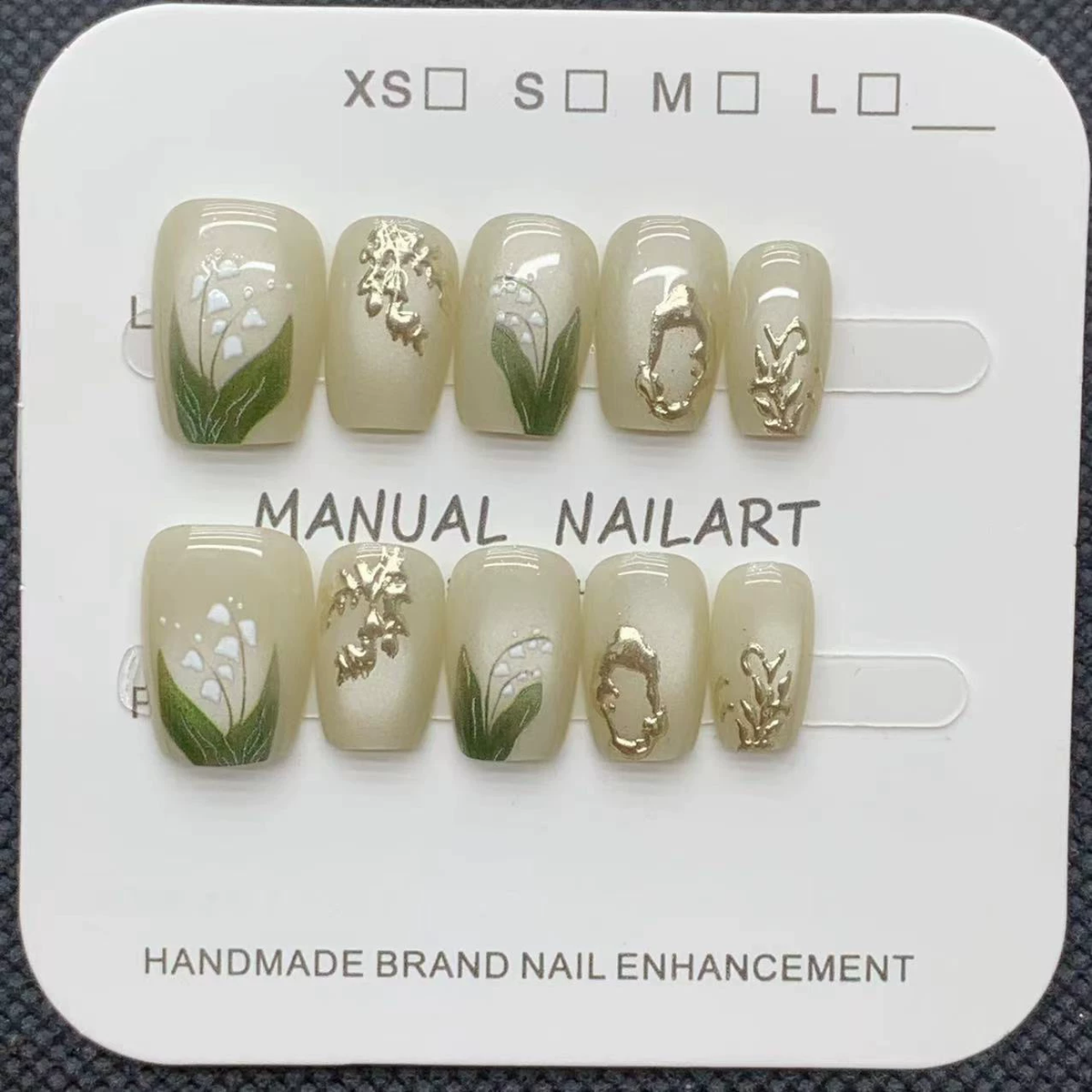 Lily of the Valley Short Press-On Nails | Handmade Botanical Nail Art