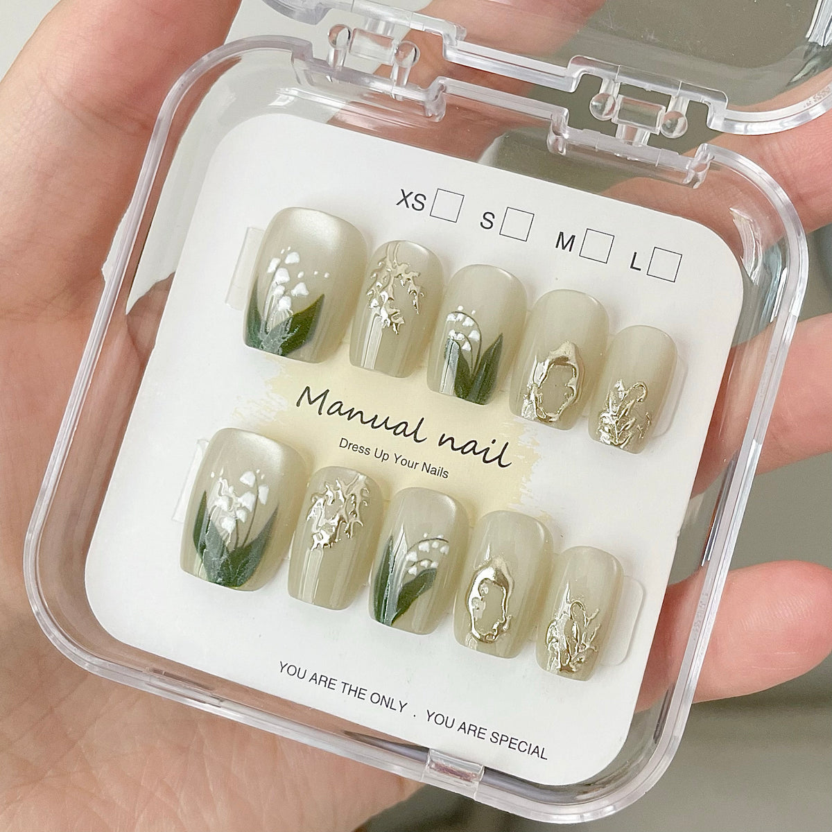 Lily of the Valley Short Press-On Nails | Handmade Botanical Nail Art