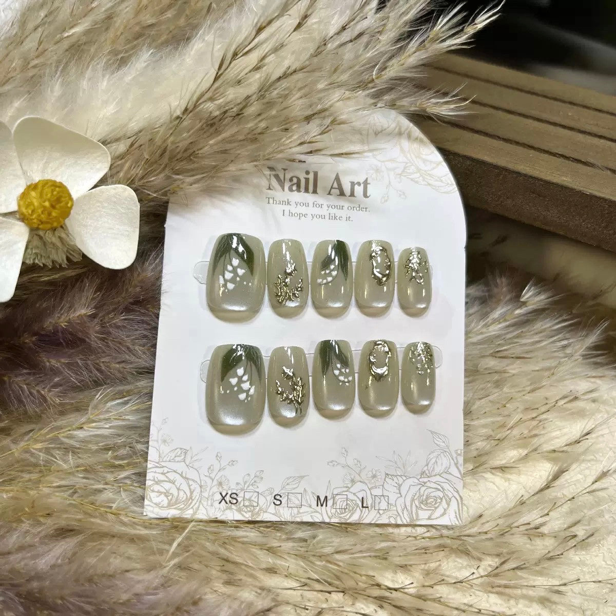 Lily of the Valley Short Press-On Nails | Handmade Botanical Nail Art