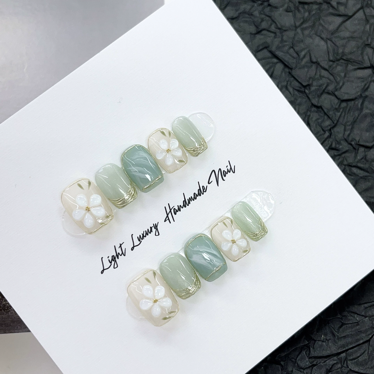 Hand-Painted Light Blue Floral Short Press-On Nails | Botanical Nail Art