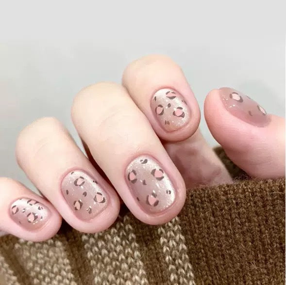 Rose Gold Leopard Print Short Press-On Nails