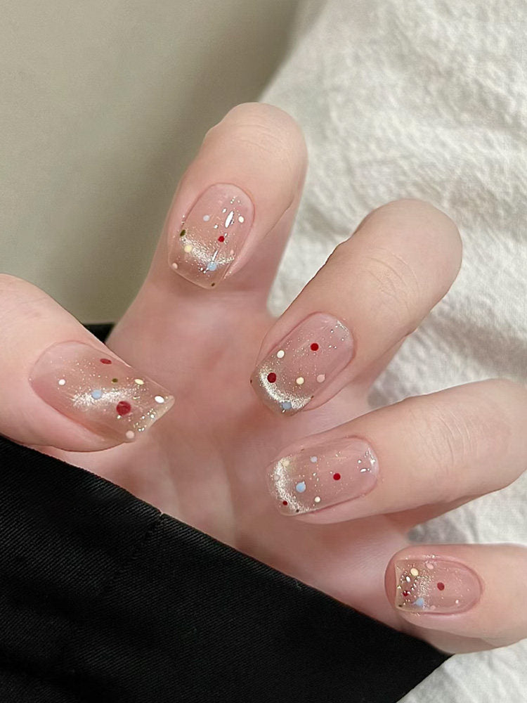 Sheer Crystal Confetti Short Press-On Nails