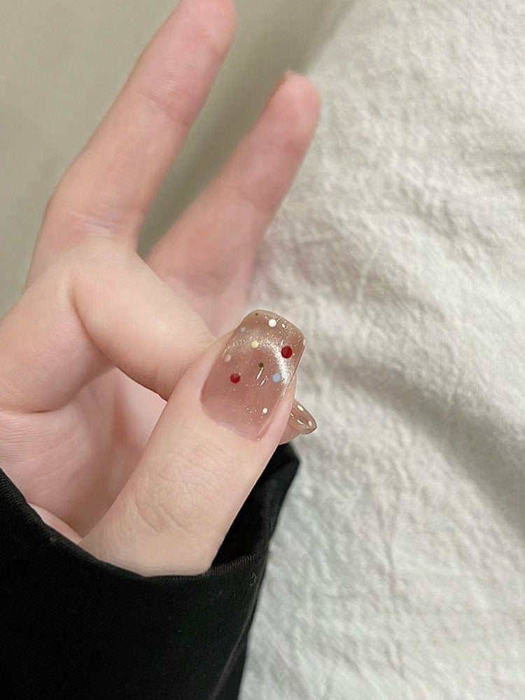 Sheer Crystal Confetti Short Press-On Nails | Multicolour Gem Dot Nail Art