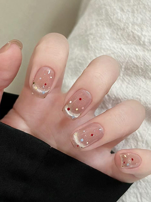Sheer Nude Confetti Short Press-On Nails