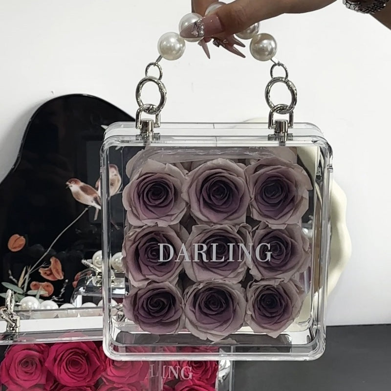 DARLING preserved rose handbag handmade in UK by Alyssa's House — detail view