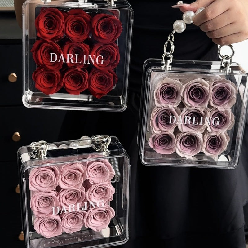 DARLING preserved rose handbag handmade in UK by Alyssa's House — packaging view