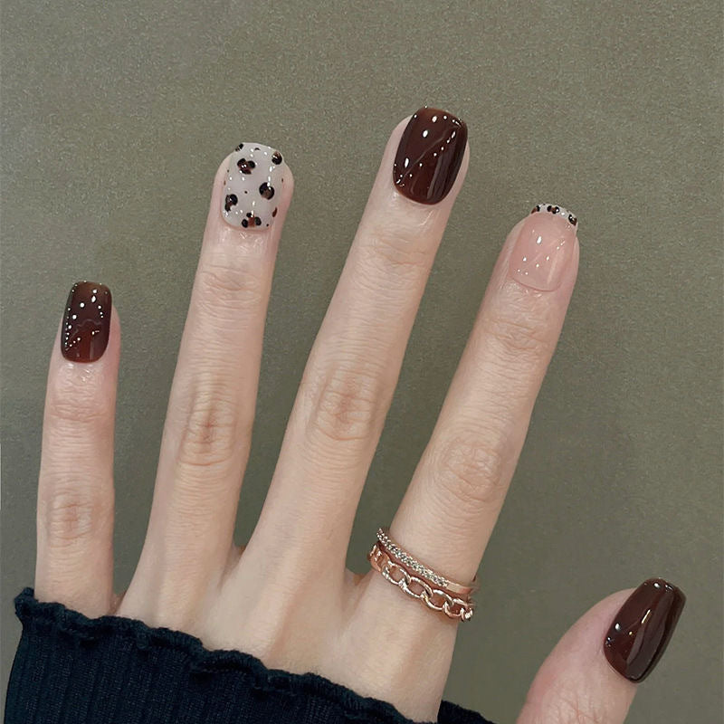 Chocolate Brown Dalmatian Print Short Press-On Nails