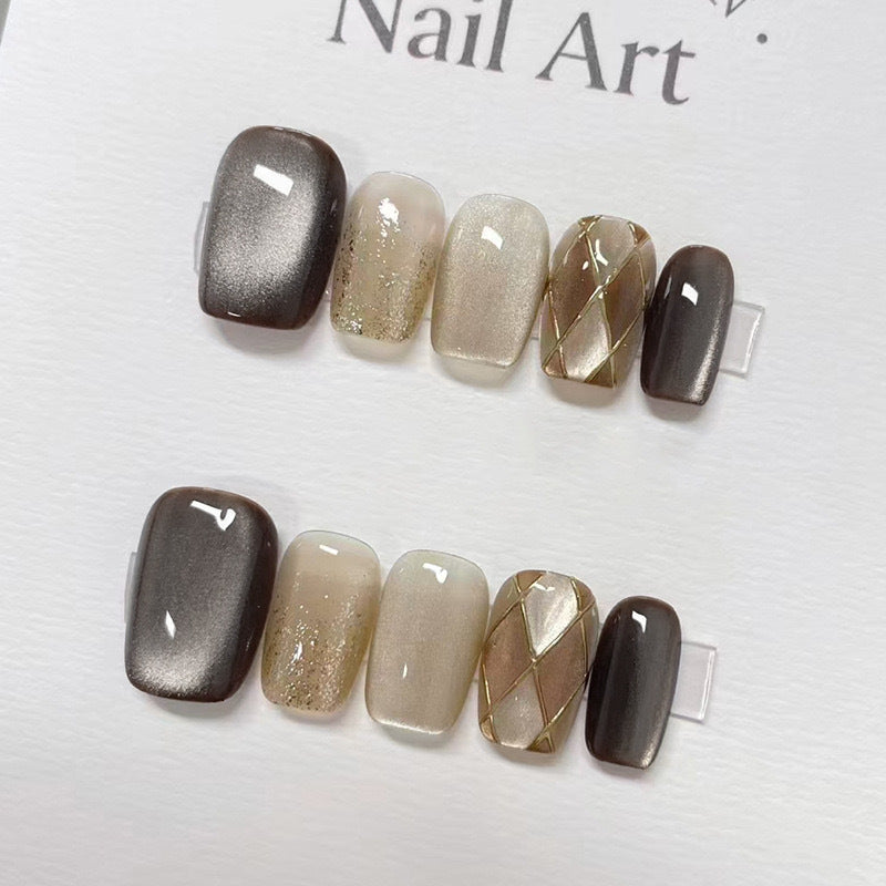 Smoky Brown Cat-Eye Short Press-On Nails