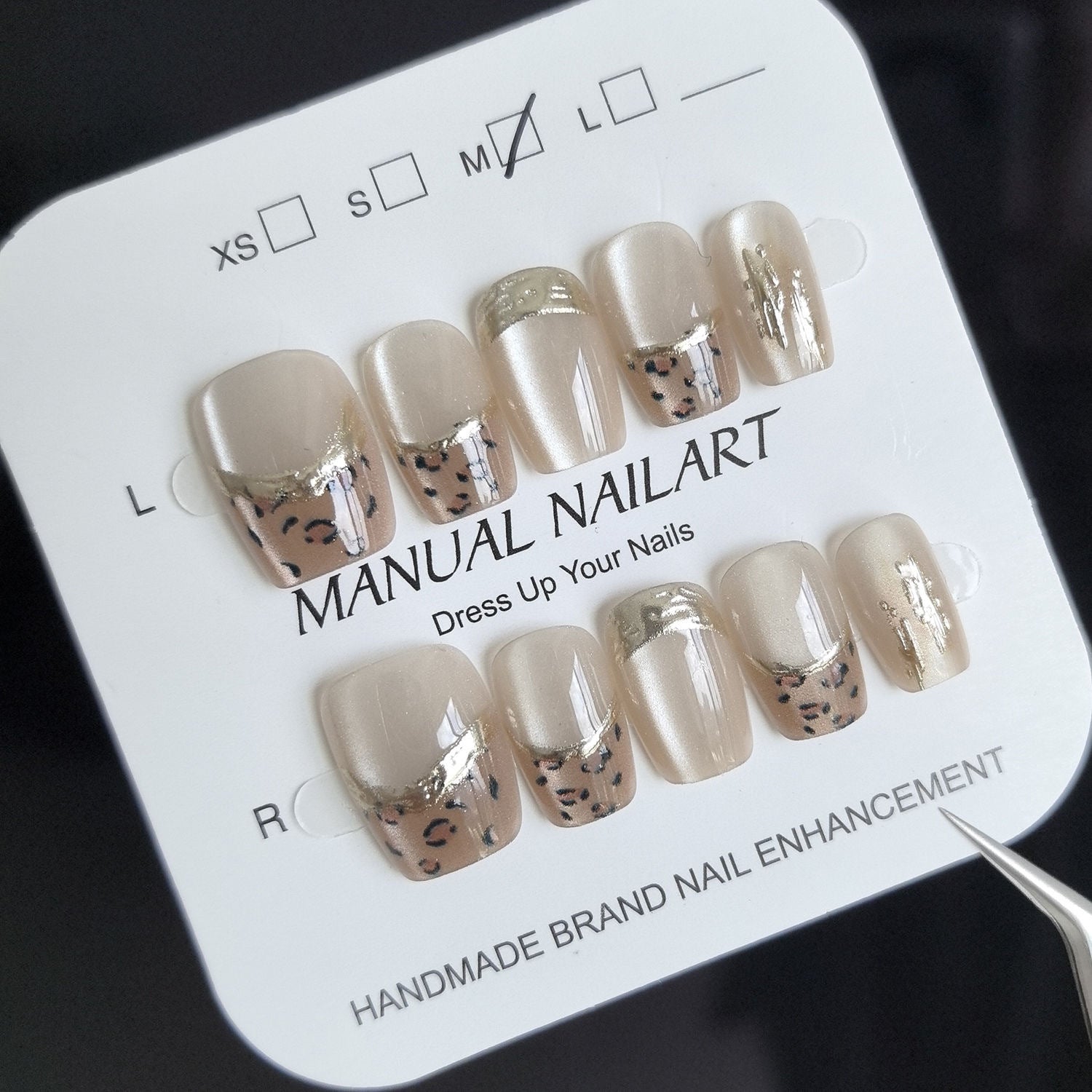 Nude Leopard & Gold French Tip Short Press-On Nails