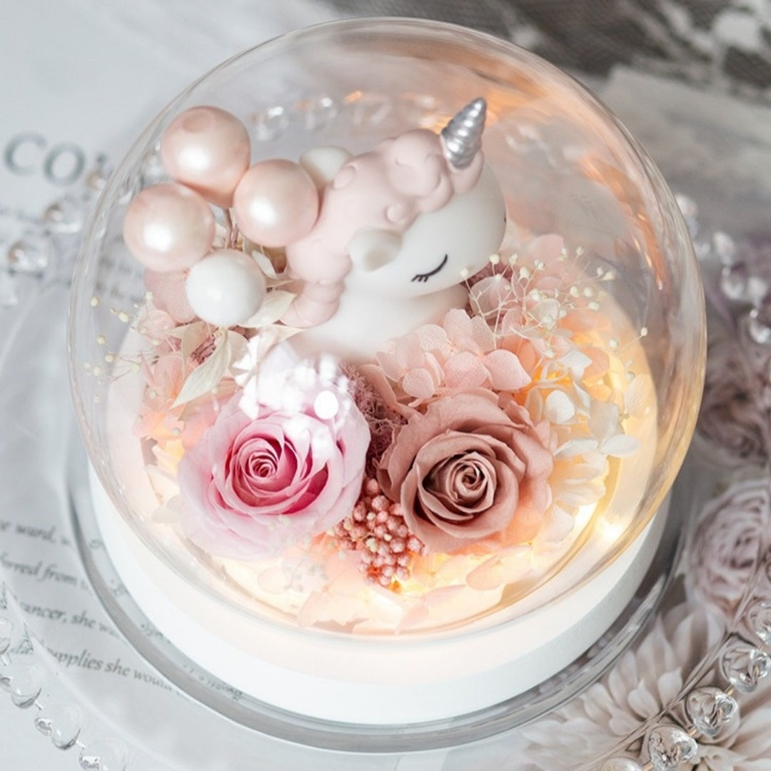 Unicorn Forever Flower Dome – Baby Girl Gift with Light