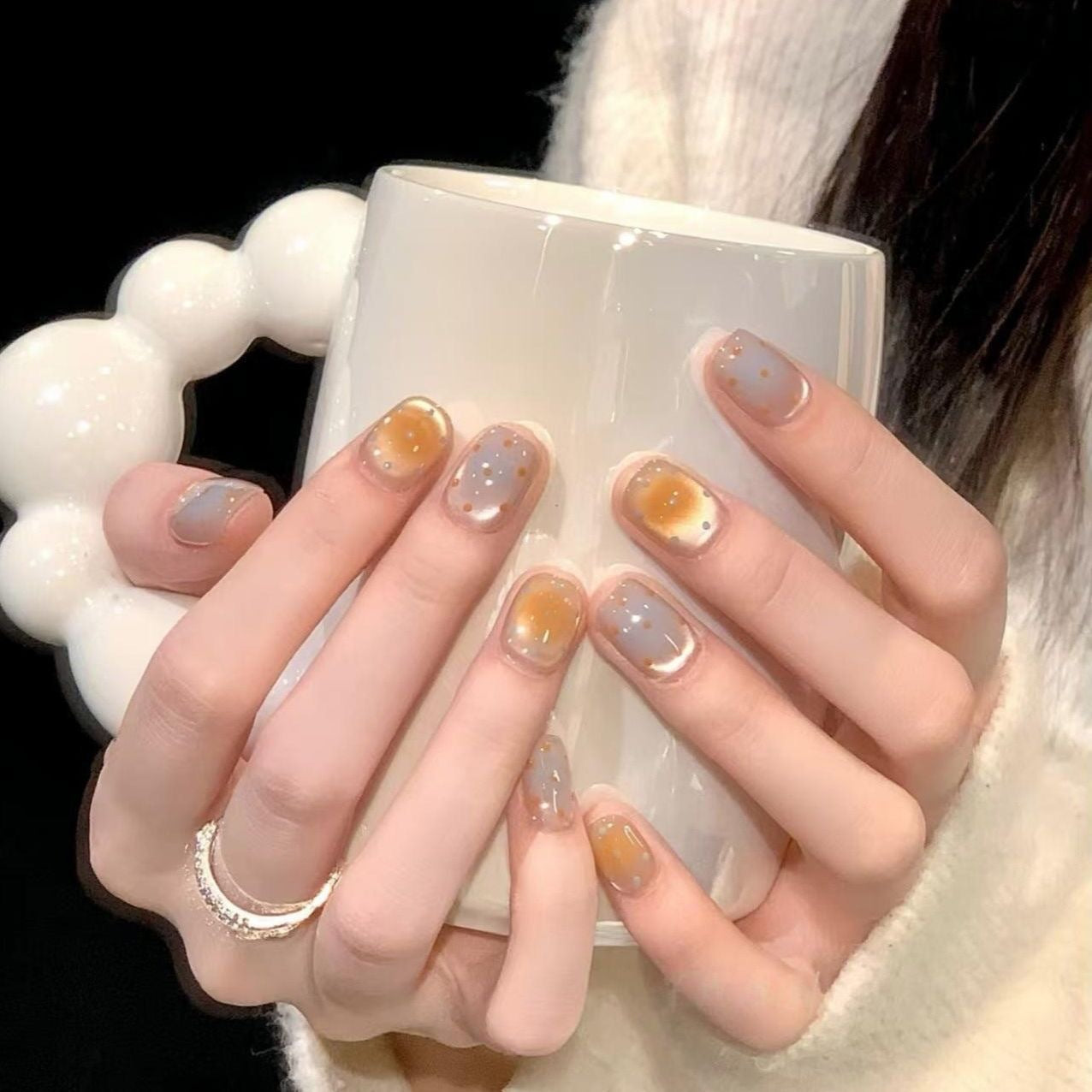 Sheer Grey Jelly & Kawaii Egg Short Press-On Nails