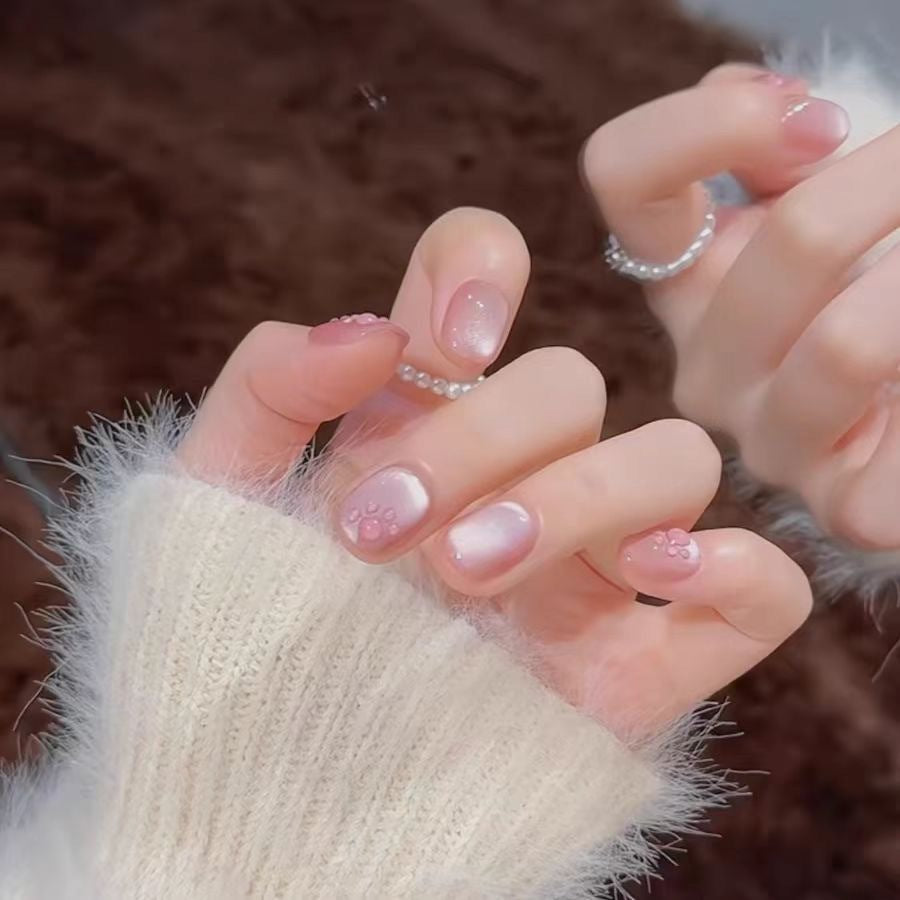 Blush Pink Pearl Blossom Short Press-On Nails