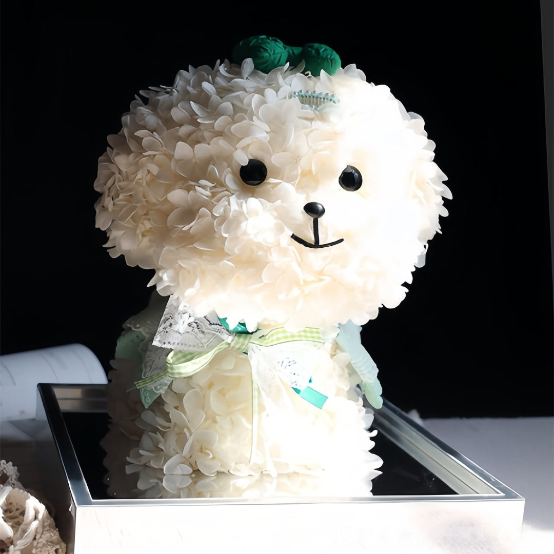 Preserved Flower Puppy – Handmade Eternal Hydrangea Dog in Gift Display Box