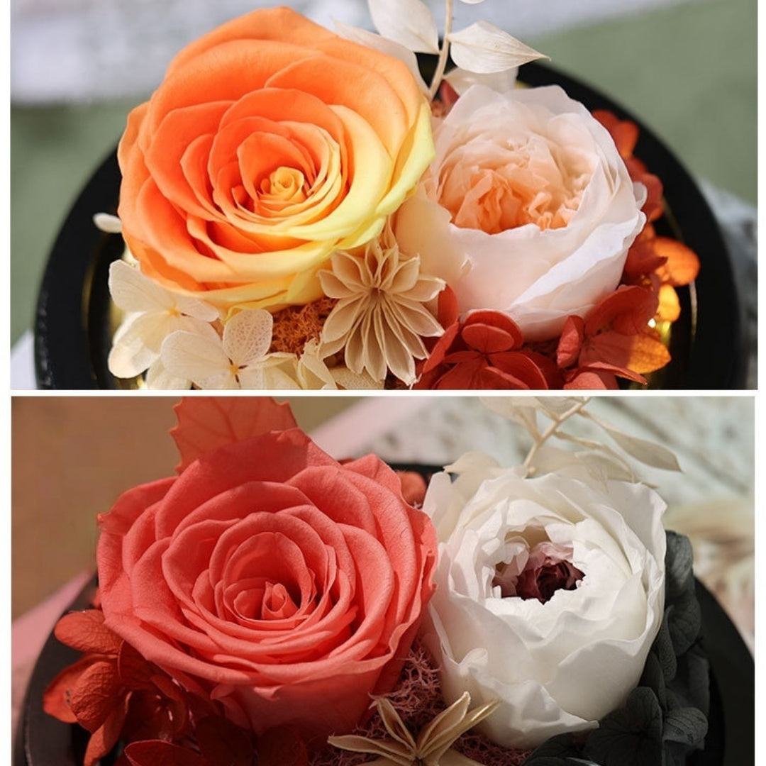 Heart of Bloom – Preserved Flower Glass Dome with LED Light