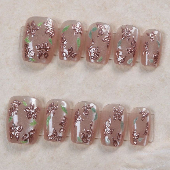 Dusty Mauve Jelly 3D Floral Short Press-On Nails