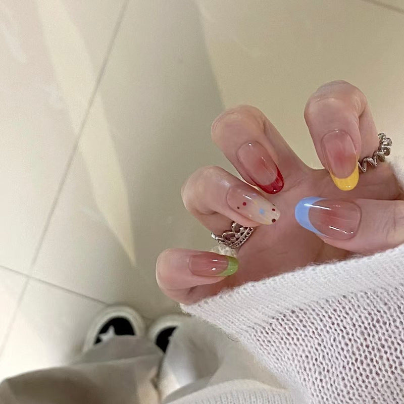 Multicolour Rainbow French Tip Short Press-On Nails