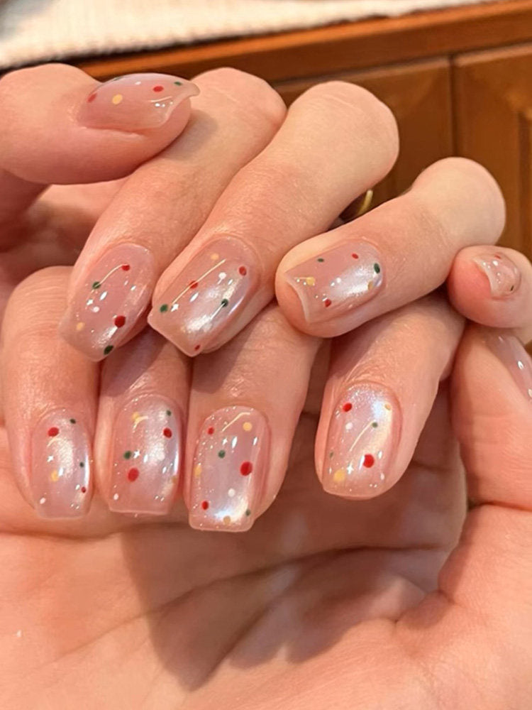 Sheer Clear Confetti Polka Dot Short Press-On Nails