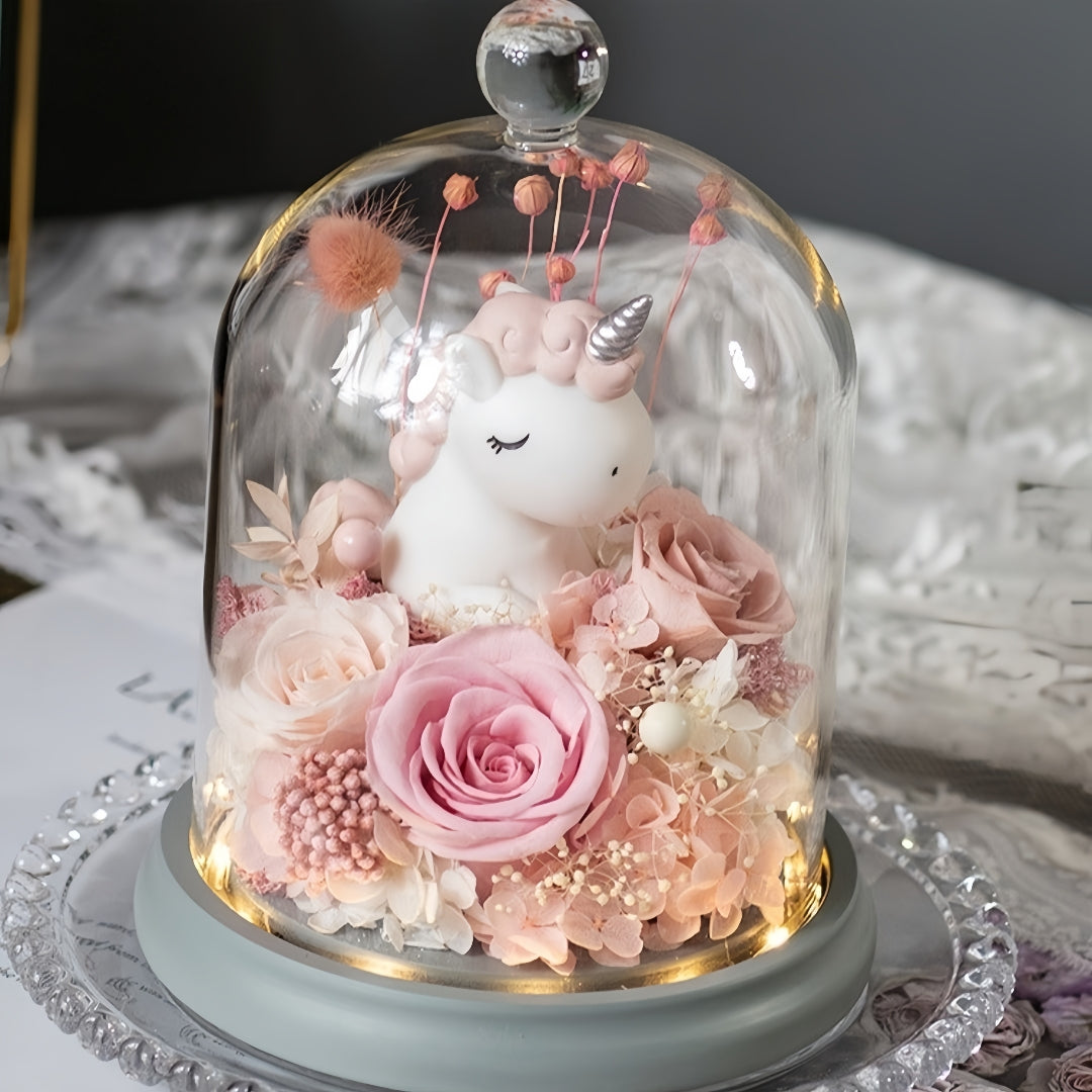 Unicorn Forever Flower Dome – Baby Girl Gift with Light