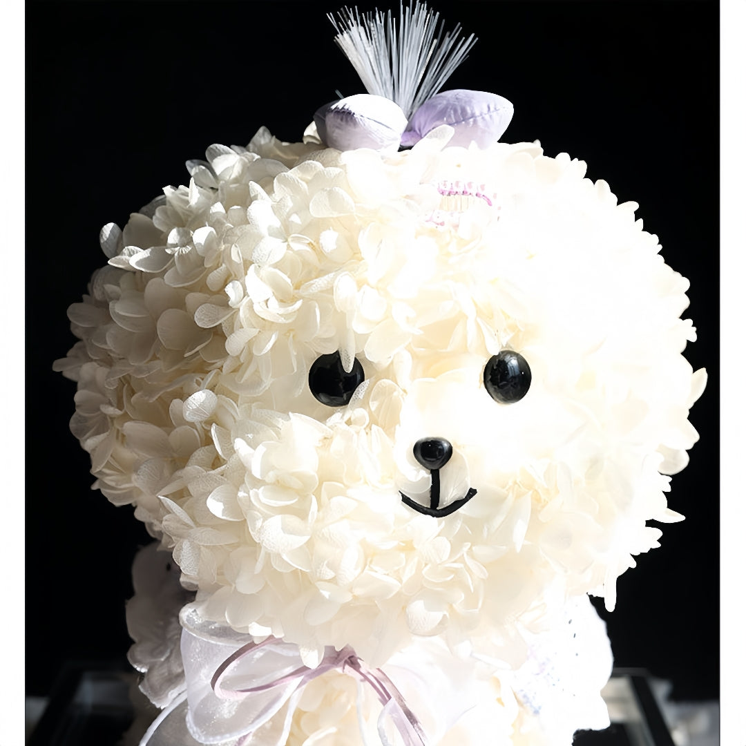 Preserved Flower Puppy – Handmade Eternal Hydrangea Dog in Gift Display Box
