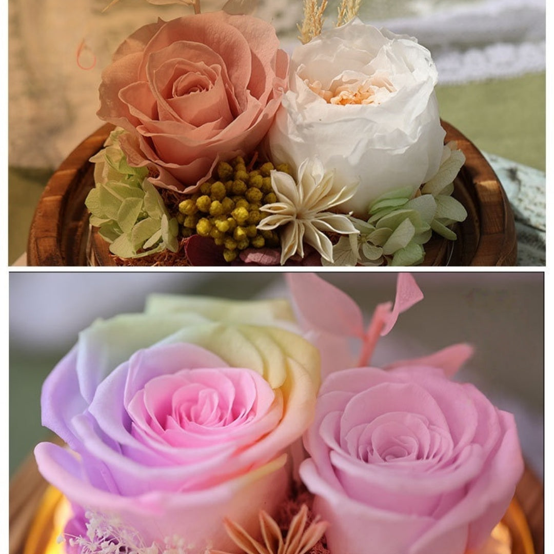 Heart of Bloom – Preserved Flower Glass Dome with LED Light