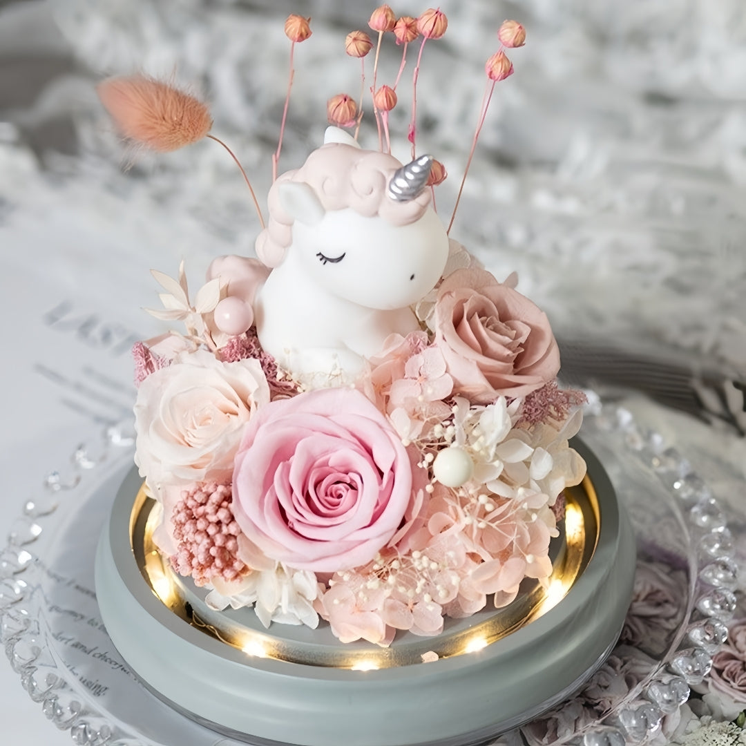 Unicorn Forever Flower Dome – Baby Girl Gift with Light