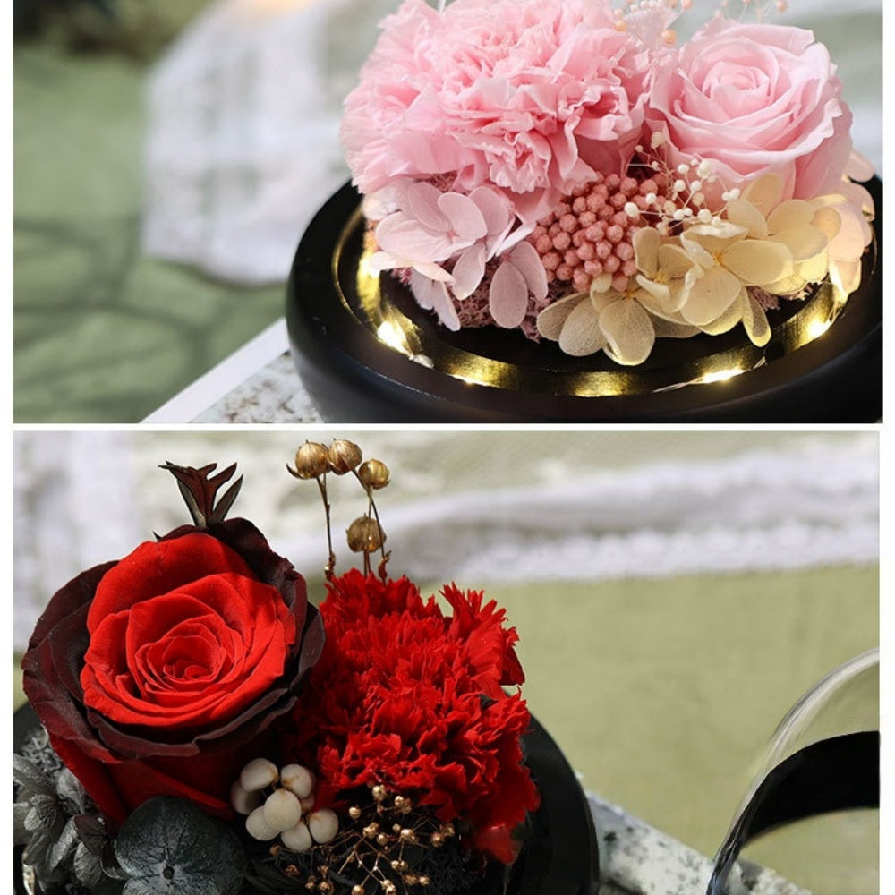 Heart of Bloom – Preserved Flower Glass Dome with LED Light
